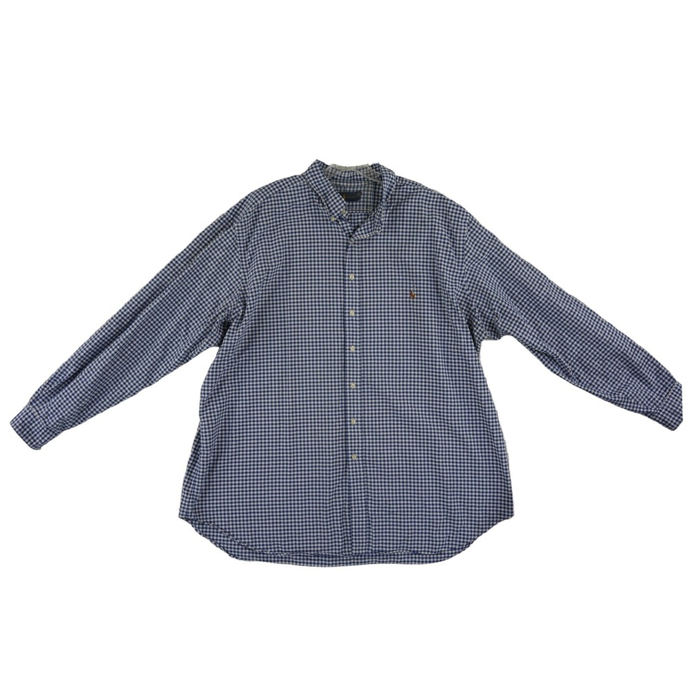 Ralph Lauren Button Down Shirt Men's Size 3XLT Blue Gingham Plaid Long Sleeve